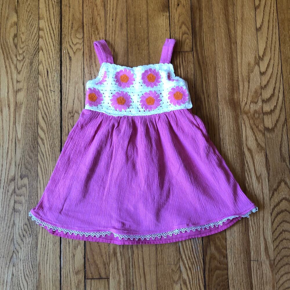 Haute Hippie EUC Toddler 100% Cotton Pink Sundress Crochet Bodice Size 3T